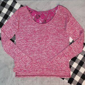 L | Aeropostale | Long Sleeved Heathered Shirt w/ Crocheted Lace Back-Neckline
